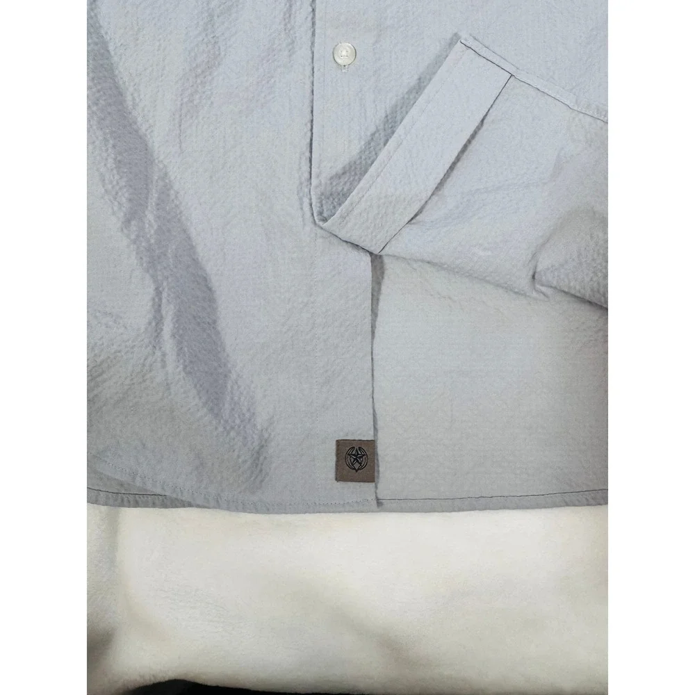 Banana Republic Men's XL Untucked Slim‎ Fit Gray Seersucker Cotton Blend Shirt